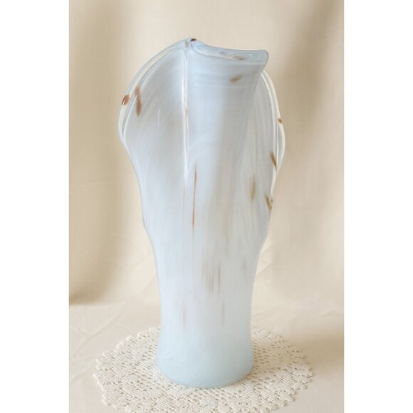 White & Copper Art Glass Swirl Vase (Murano Style) - Picture 2 of 5